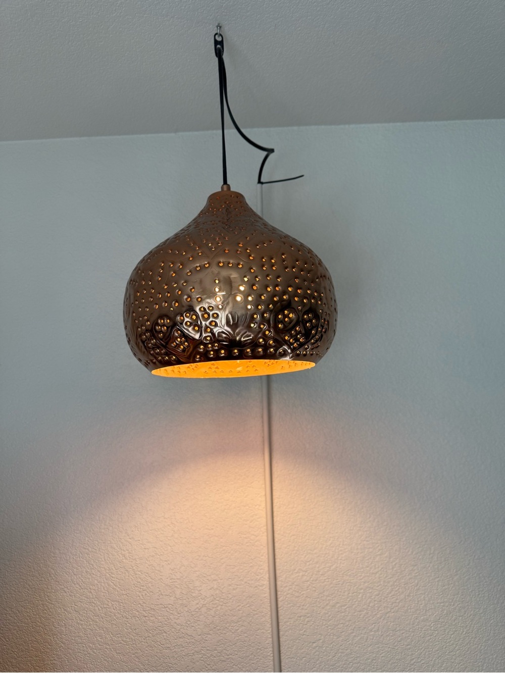 Copper Perforated Sunburst Hanging Lamp ~ RARE